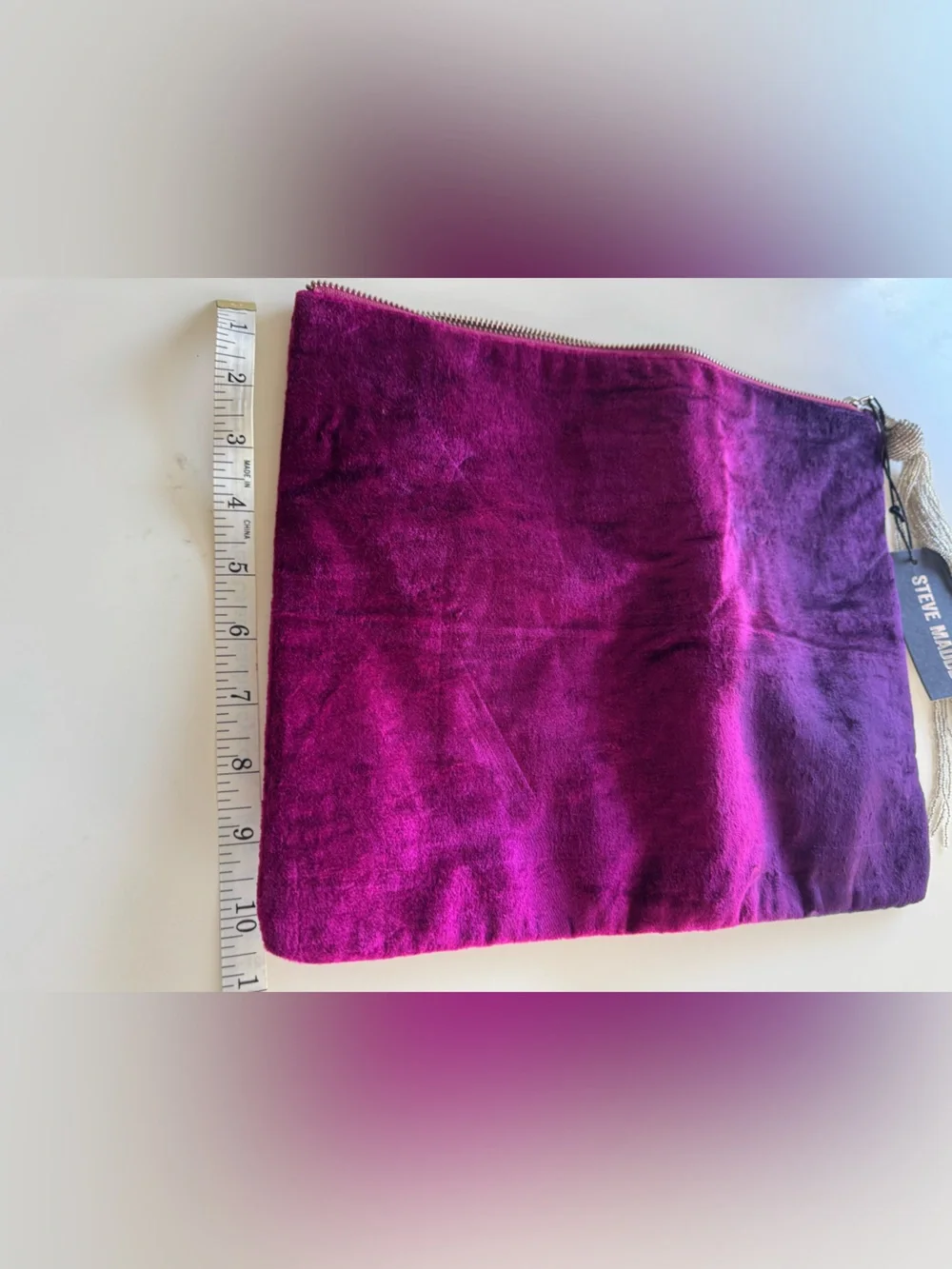 Steve Madden Fuchsia to Deep Purple Velvet Tassel Clutch
